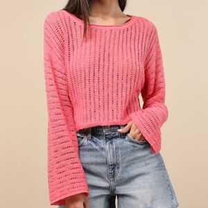 Lulus Minna Hot Pink Open Knit Dolman Sleeve Sweater - Size S